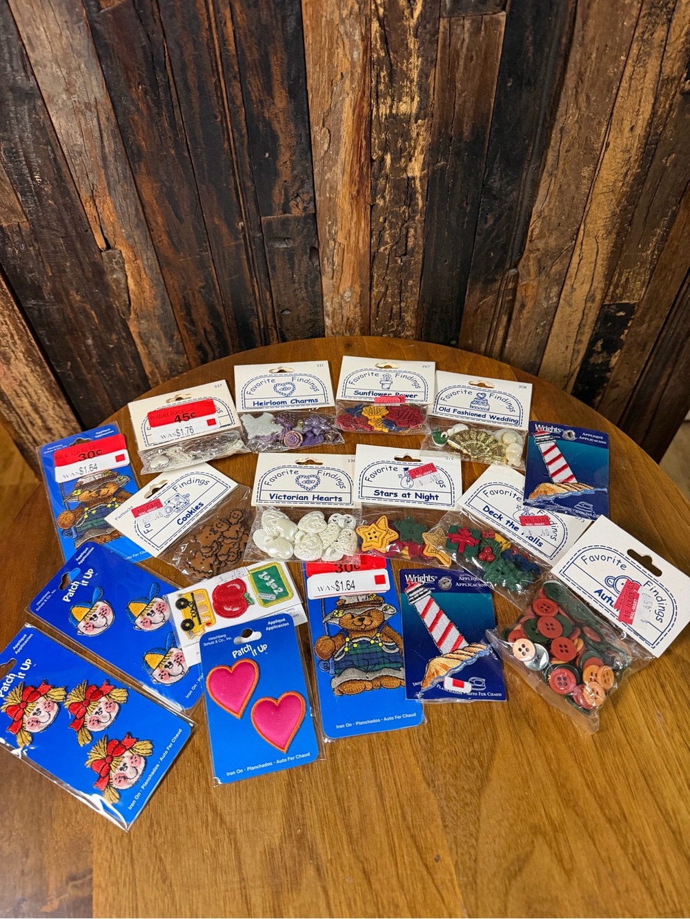 Vintage 1990s Sewing Craft Lot 17 Buttons Patches Appliques Favorite Findings